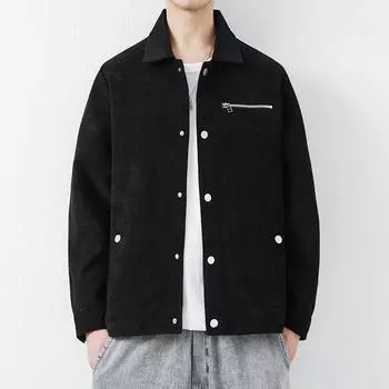 Осенняя мужская куртка, свободная вельветовая полосатая бархатная японская ретро-повседневная модная мужская куртка M чёрный