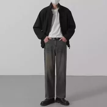 Осенняя мужская куртка Yousheng с лацканами, длинным рукавом, эластичным подолом, застежкой-молнией, однотонная повседневная верхняя одежда в стиле ретро M кофейный