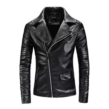 Осенняя мужская мода ПУ пальто мужской черный мотоциклетный Slim Fit пальто молодежная популярная куртка-бомбер M чёрный