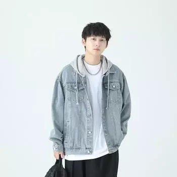 Осенняя мужская модная джинсовая куртка, мужская свободная повседневная куртка в Корейском стиле с длинными рукавами, молодежная студенческая джинсовая куртка S