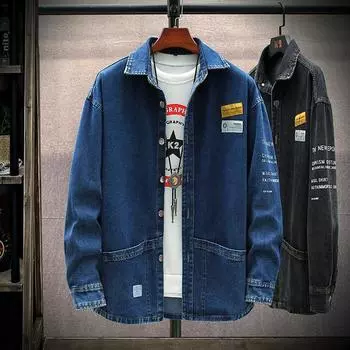 Осенняя мужская модная джинсовая рубашка с длинным рукавом и принтом XXXXL чёрный