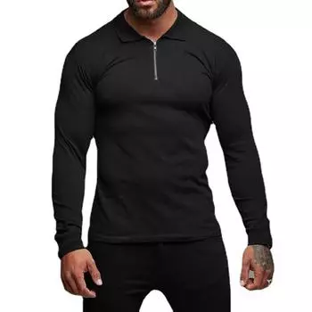 Осенняя мужская модная однотонная однотонная рабочая одежда на молнии с лацканами Do The Work, простая и универсальная повседневная рубашка-поло M чёрный