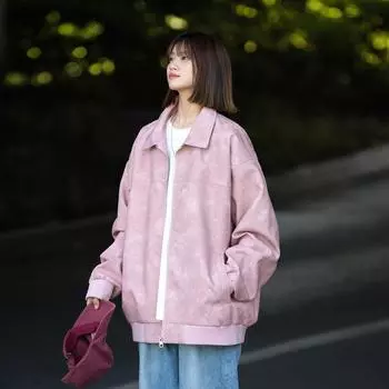 Осенняя мужская модная повседневная кожаная куртка в стиле Гонконга с лацканами из искусственной кожи M коричневый