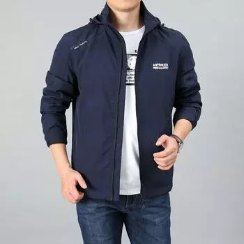 Осенняя мужская модная тенденция однотонная куртка тонкая дышащая ветрозащитная куртка мужская свободная куртка с капюшоном M серый