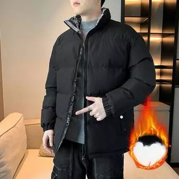 Осенняя мужская новая двусторонняя одежда корейской версии хлопковой одежды, модная облегающая универсальная мужская куртка с принтом M серый