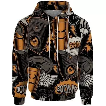 Осенняя мужская новая модная толстовка с капюшоном с 3D-принтом в стиле комиксов, нейтральный стиль, хип-хоп, повседневный свободный пуловер, спортивный топ S