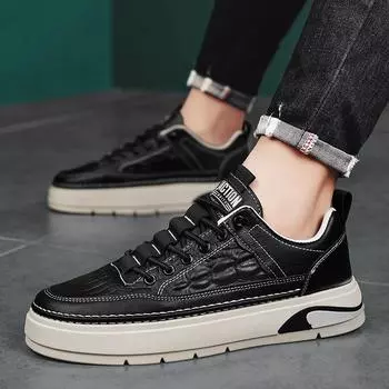 Осенняя мужская обувь 2024 года, новые кожаные туфли для доски, мужская повседневная модная обувь с низким верхом, для подростков и студентов, увеличивающая рост, белая обувь 39