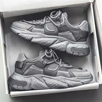 Осенняя мужская обувь 2025 года, новая толстая подошва, спортивная обувь для пап, мужская корейская версия, модная повседневная обувь для бега, летняя модная обувь 39 чёрный