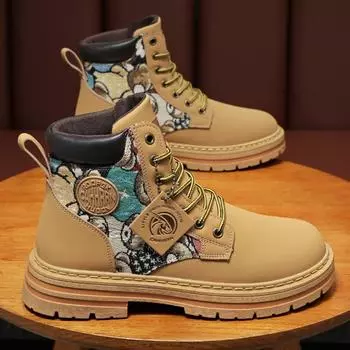 Осенняя мужская обувь, дышащие высокие ботинки-мартенки, мужские трендовые универсальные нескользящие туфли-карго на толстой подошве, повседневные ботильоны 39