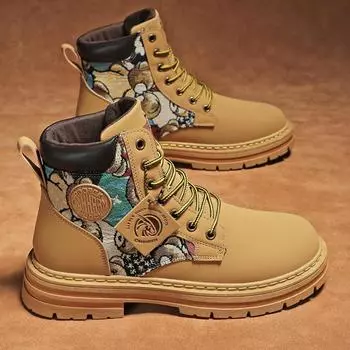 Осенняя мужская обувь, дышащие высокие ботинки Martin, мужские трендовые универсальные туфли-карго с толстой подошвой и нескользящей подошвой, повседневные короткие ботинки для мужчин 39