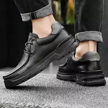 Осенняя мужская обувь, новинка 2024 года, кухонная непромокаемая и противоскользящая обувь для досок, мужская черная рабочая повседневная кожаная обувь 38 чёрный