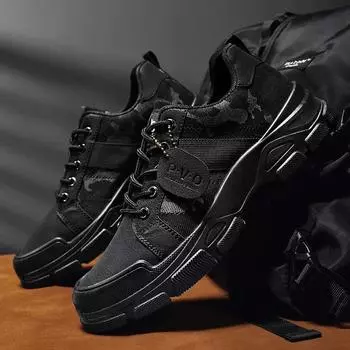 Осенняя мужская обувь с плоским дном, рабочая обувь, тканевая противоскользящая резиновая подошва, походные ботинки, модная обувь для активного отдыха 39 чёрный