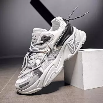 Осенняя мужская обувь, удобные трендовые женские кроссовки, мужская обувь для ходьбы на толстой подошве, мужские массивные кроссовки для пары 35 белый