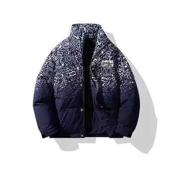 Осенняя мужская одежда с хлопковой подкладкой, куртка с трендовым принтом, студенческий свободный топ M чёрный