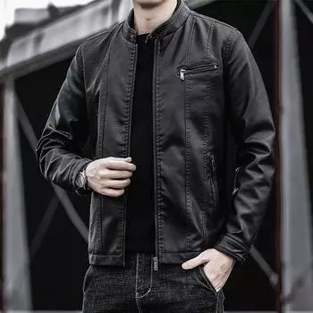 Осенняя мужская повседневная кожаная куртка, новая весенне-осенняя куртка, корейская версия, тонкая, модная и красивая зеленая куртка из искусственной кожи M
