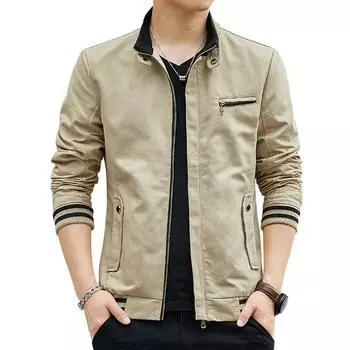 Осенняя мужская повседневная куртка из чистого хлопка, стираная рабочая куртка, мужская однотонная простая куртка со стоячим воротником L чёрный