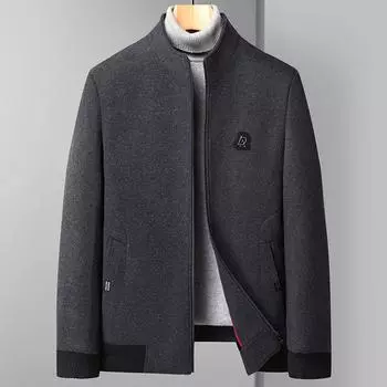 Осенняя мужская повседневная куртка из хлопка с воротником-стойкой Шерстяная куртка для людей среднего и пожилого возраста Куртка для папы Мужская куртка M чёрный