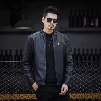 Осенняя мужская повседневная куртка Мужская куртка из искусственной кожи Мотоциклетная куртка в британском стиле Мужская кожаная куртка M