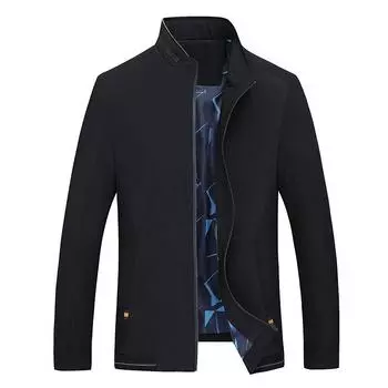 Осенняя мужская повседневная куртка, не требующая глажки, куртка для папы, модная куртка с лацканами для мужчин среднего возраста M чёрный