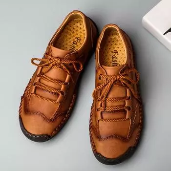 Осенняя мужская повседневная обувь, большие размеры, автомобильные ботинки, ботильоны ручной работы, шитье 38 чёрный