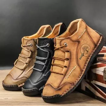 Осенняя мужская повседневная обувь, большие размеры, автомобильные ботинки, ботильоны ручной работы, шитье