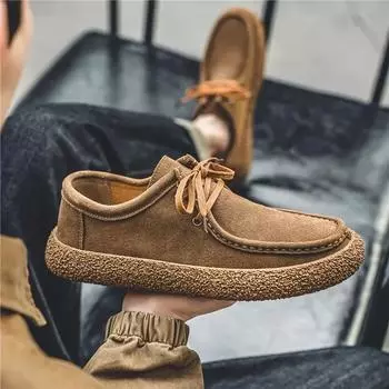 Осенняя мужская повседневная обувь из замши и кожи, рабочая обувь, мужские кроссовки на плоской подошве со шнуровкой, легкие, мягкие, дышащие, для ходьбы и вождения 39 бежевый