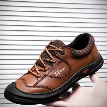 Осенняя мужская повседневная обувь, верхний слой из коровьей кожи, мужская обувь из натуральной кожи, походная обувь на открытом воздухе, нескользящая походная обувь с толстой подошвой, мужская мода 38 чёрный