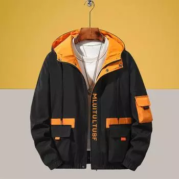 Осенняя мужская повседневная свободная куртка большого размера с капюшоном XXXXXL чёрный