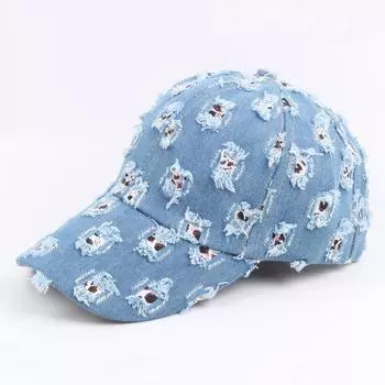 Осенняя мужская ретро-бейсболка с рваной окантовкой, женская выстиранная джинсовая кепка, модная шляпа Adjustable светло-синий