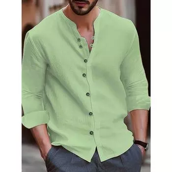 Осенняя мужская ретро хлопковая льняная однотонная рубашка повседневная свободная рубашка-кардиган с длинными рукавами M белый