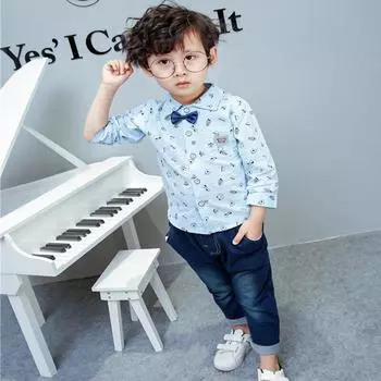 Осенняя мужская рубашка из мягкого хлопка с длинными рукавами и длинными рукавами для маленьких мальчиков, топы + длинные брюки, брюки, одежда для малышей 90