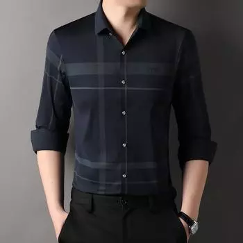 Осенняя мужская рубашка из шелка Mulberry с длинными рукавами, деловая, повседневная, не требующая глажки, для пап среднего возраста, универсальная мужская рубашка M