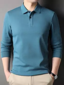 Осенняя мужская рубашка поло с длинным рукавом, мужская модная повседневная футболка нового стиля с лацканами из хлопка, однотонная мужская футболка M