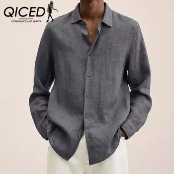 Осенняя мужская рубашка-поло с длинными рукавами и воротником-поло, свободные пуговицы, хлопковая рубашка M темно-синий