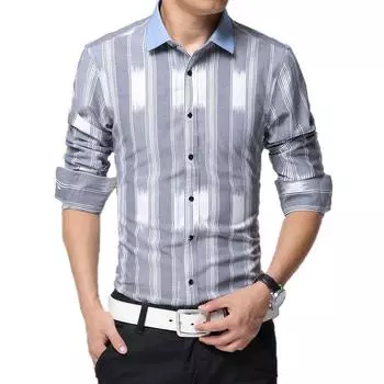 Осенняя мужская рубашка с длинным рукавом No Iron 41 серый