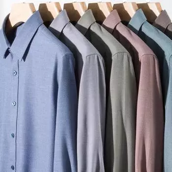 Осенняя мужская рубашка с длинными рукавами, овечья шерсть без глажки, легкий роскошный однотонный синий тонкий деловой повседневный топ M