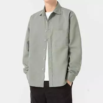 Осенняя мужская рубашка с длинными рукавами зеленого цвета, повседневная, однотонная, свободная, в стиле Гонконга, модная рабочая рубашка, куртка, мужская одежда M