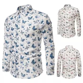 Осенняя мужская рубашка с принтом «бабочка» и кисточками 3D, хип-хоп, уличная одежда 2000 года, трендовые рубашки, блузка с длинным рукавом и лацканами S синий