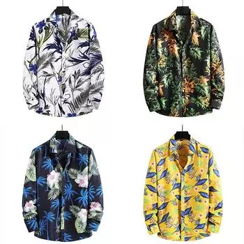 Осенняя мужская рубашка в гонконгском стиле, повседневная, большого размера, с длинным рукавом, с цветочным принтом L