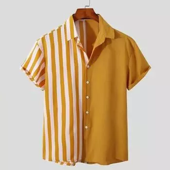 Осенняя мужская рубашка в полоску с отложным воротником и коротким рукавом, однобортная, свободного покроя, деловой кардиган, повседневная офисная рубашка M чёрный