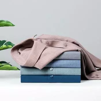 Осенняя мужская шерстяная однотонная рубашка с длинными рукавами и лацканами для людей среднего возраста S