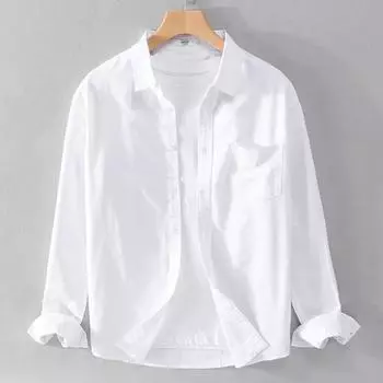 Осенняя мужская теплая рубашка с длинным рукавом M белый