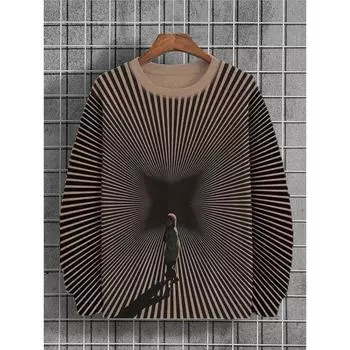 Осенняя мужская толстовка с 3D-абстрактным рисунком, длинными рукавами, напечатанным топом, свободный свитер с круглым вырезом для мужчин, уличная толстовка, футболка S