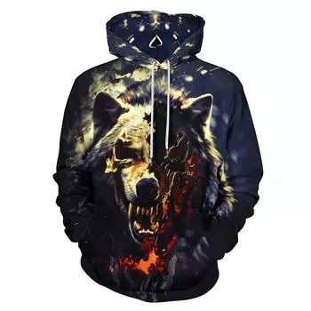 Осенняя мужская толстовка с капюшоном с принтом животных, толстовка с капюшоном и 3D-узором волка, с длинными рукавами, свободные толстовки в стиле ретро для мужчин 2024 S