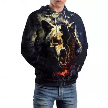 Осенняя мужская толстовка с капюшоном с принтом животных, толстовка с капюшоном с 3D-принтом волка, с длинными рукавами, свободные толстовки в стиле ретро для мужчин S