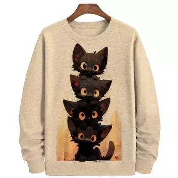 Осенняя мужская толстовка с капюшоном с рисунком кота, 3D-принт, пуловер, уличная одежда с круглым вырезом и длинным рукавом, пальто, повседневная мужская одежда S