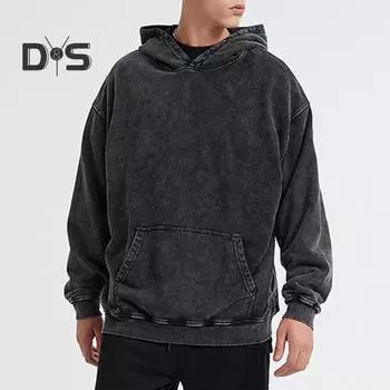 Осенняя мужская толстовка с капюшоном, свободная, толстая, свободная, с большим накладным карманом, с длинным рукавом, винтажная Unsiex, уличная одежда в стиле хип-хоп, пуловер, одноцветный женский топ M чёрный
