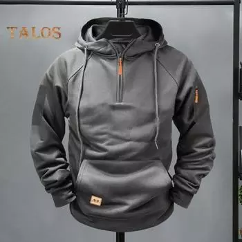 Осенняя мужская толстовка с капюшоном, защита шеи, капюшон с завязками на половину молнии, большой карман, эластичные манжеты и подол, пуловер для спорта, фитнеса, путешествий, школы, топ M чёрный