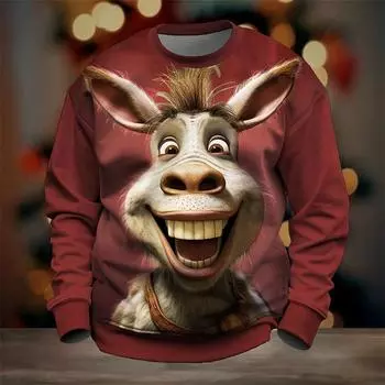 Осенняя мужская толстовка с круглым вырезом, забавный принт с граффити в виде осла, свободная, с длинными рукавами, модная мужская одежда, толстовки с капюшоном для мужчин S