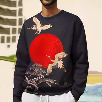 Осенняя мужская толстовка с принтом 3D журавля, свободная футболка с длинными рукавами для мужчин, толстовки с капюшоном, уличная мода, мужская одежда, свободный пуловер S